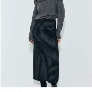 Zara Pinstripe Midi Pencil Skirt in Black